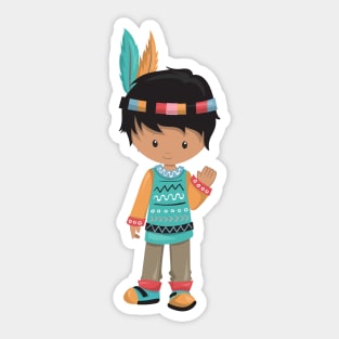 Native American Boy, Cute Boy, Black Hair Sticker